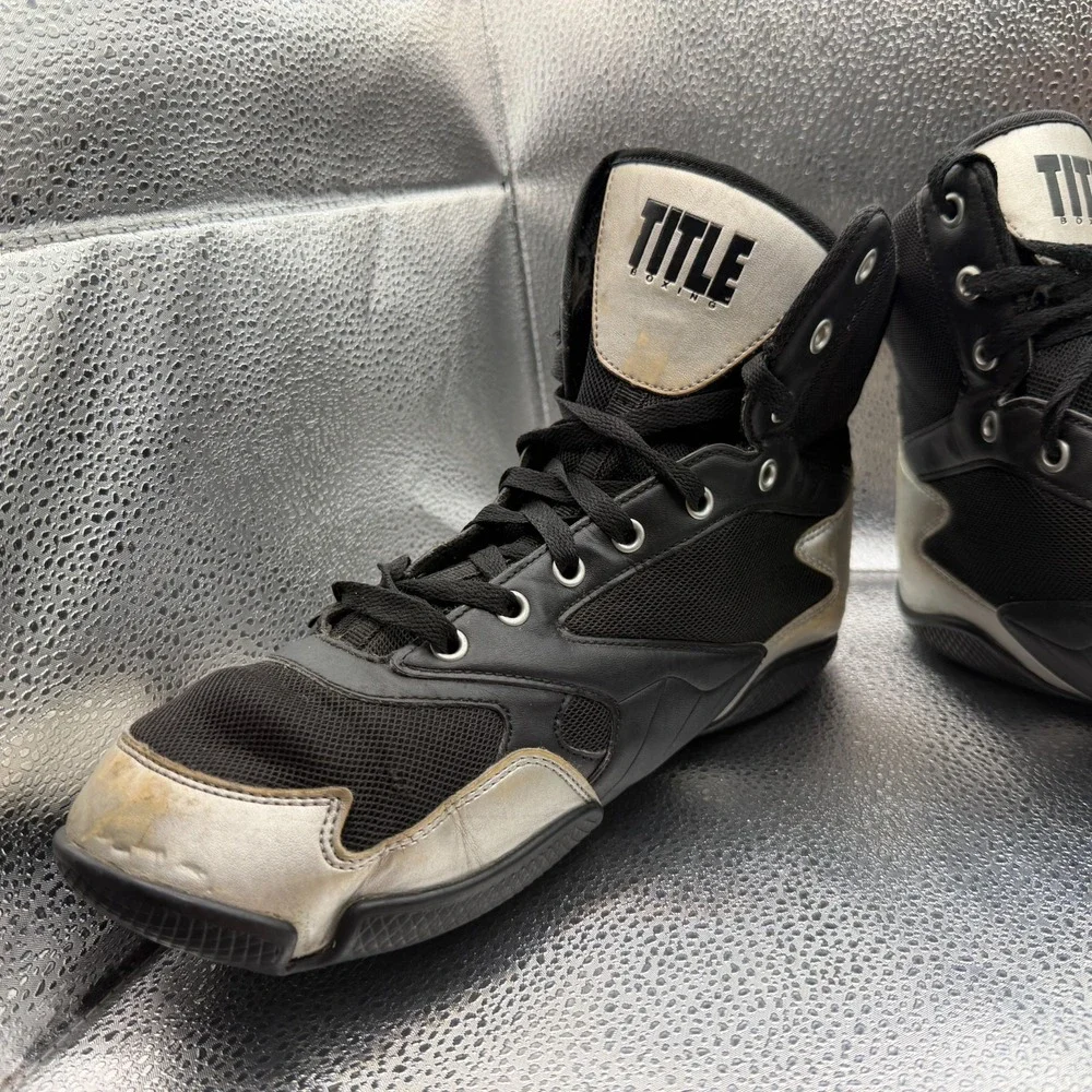 Size 10 Title Boxing Total Balance Black‎ Mens High Top Lace Up Boxing Shoes